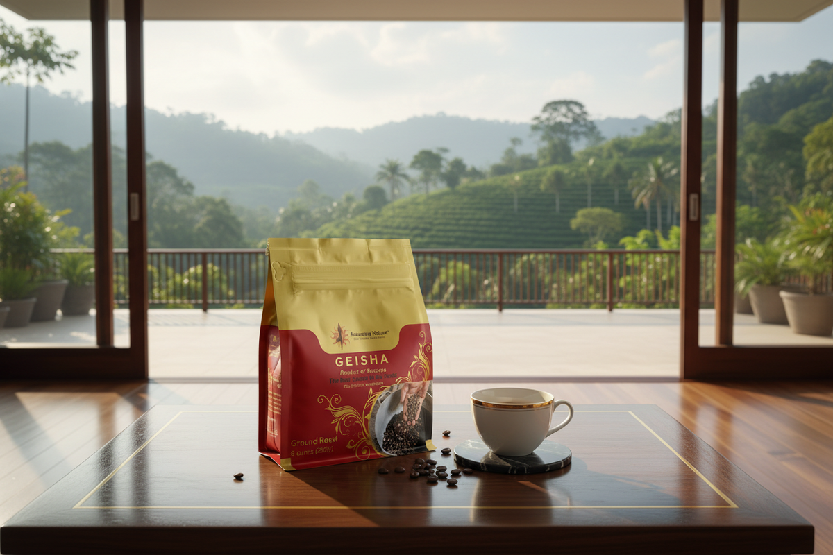 Ascending Nature Coffee on Luxury Table with Forest