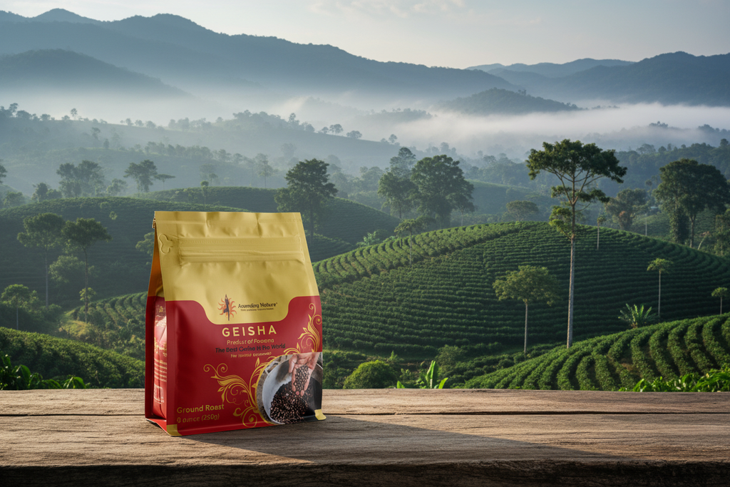 Ascending Nature Coffee with Boquete Panama Background